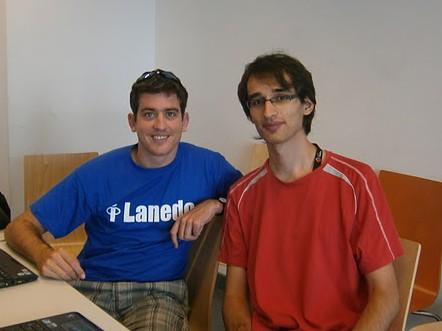 Lionel (Ploum) & Izidor at Desktop Summit
