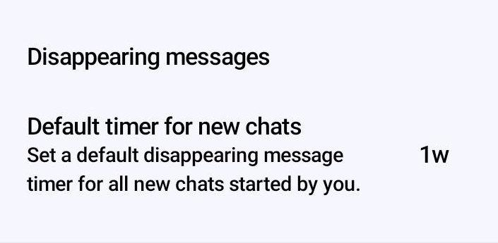 Signal preferences showing disappearing messages set to one week